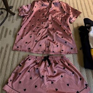 Valentine’s Day Pink Heart Print Satin Pajama Set
